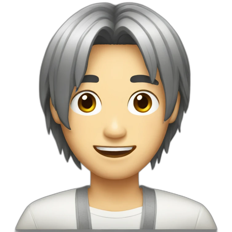 asian male with curtains haircut black hair emoji