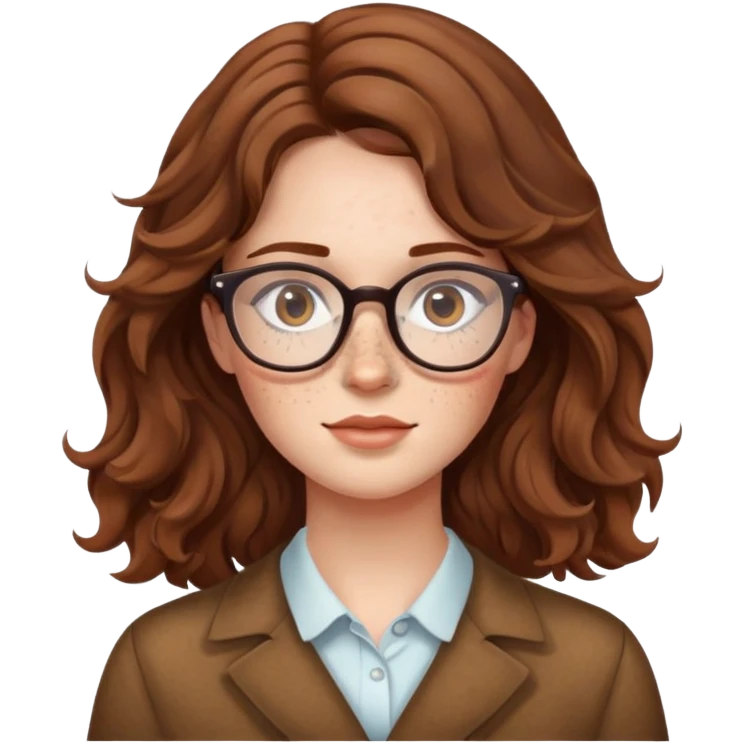 Girl with brown wavy hair and freckles and glasses emoji