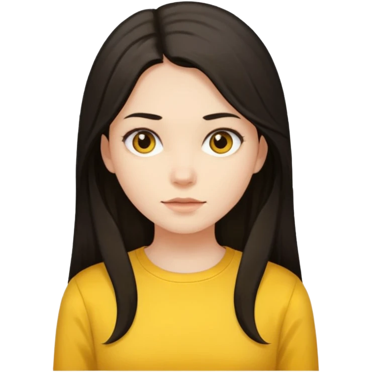 girl on a laptop, long dark hair white skin and yellow shirt long sleeves emoji