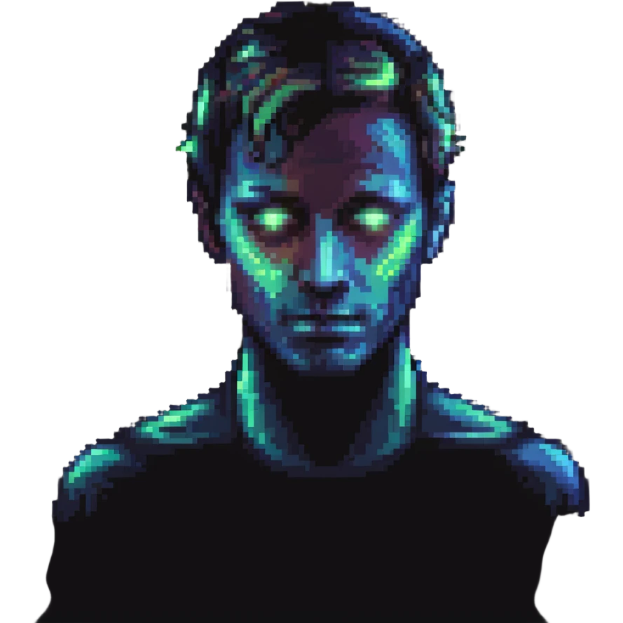 human man with detailed face in thinking pose with glowing aura, enlightened philosopher emoji