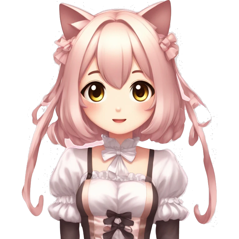 Gorgeous anime style catgirl with blushing face with maid outfit laces idol model kawaiicore pearly petite simplistic aesthetic trending style emoji