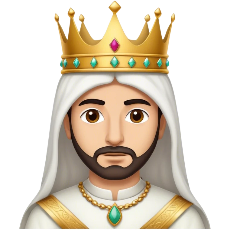 middle east king in white skin with crown chest with white clothes emoji