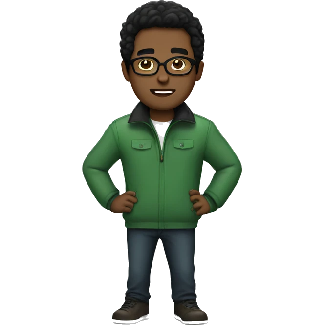 dark brown guy with glasses and black hair wearing green jacket emoji