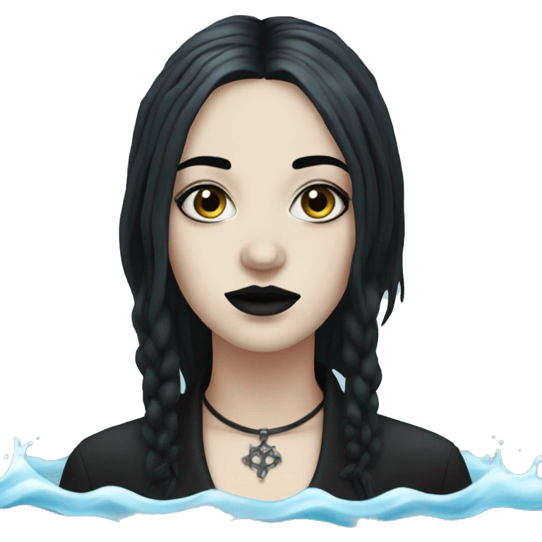 white goth women with black hair with water on her face  emoji