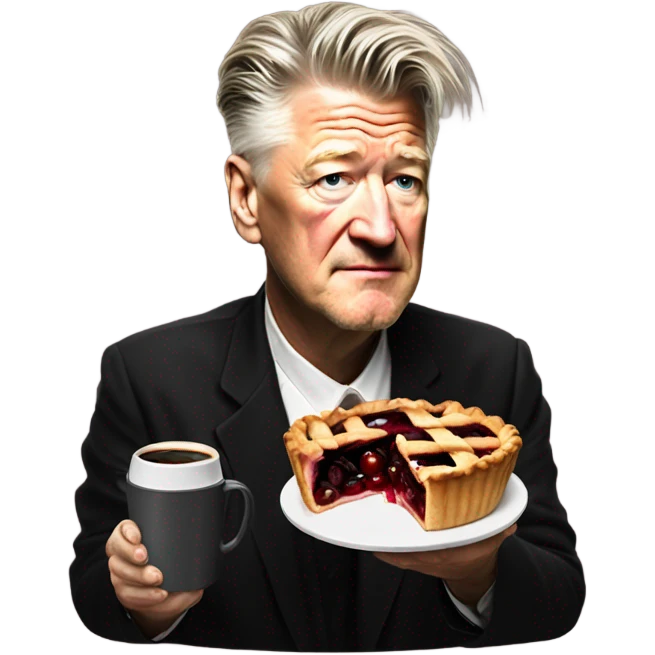 david lynch holding a cherry pie and coffee emoji