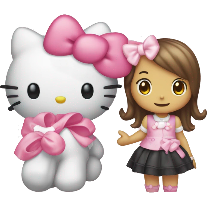 hello kitty with pink bow and my melody next to her emoji