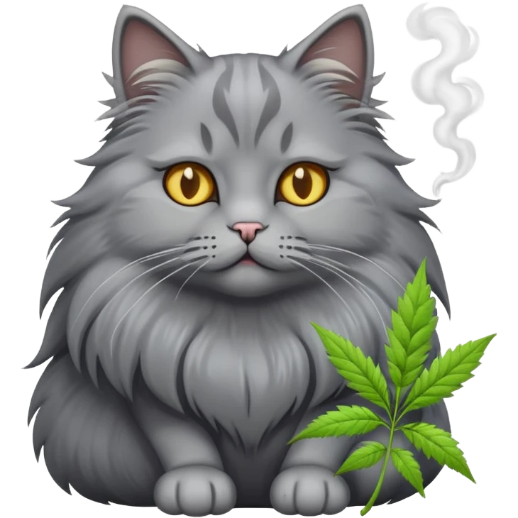 Grey cat smoking weed emoji