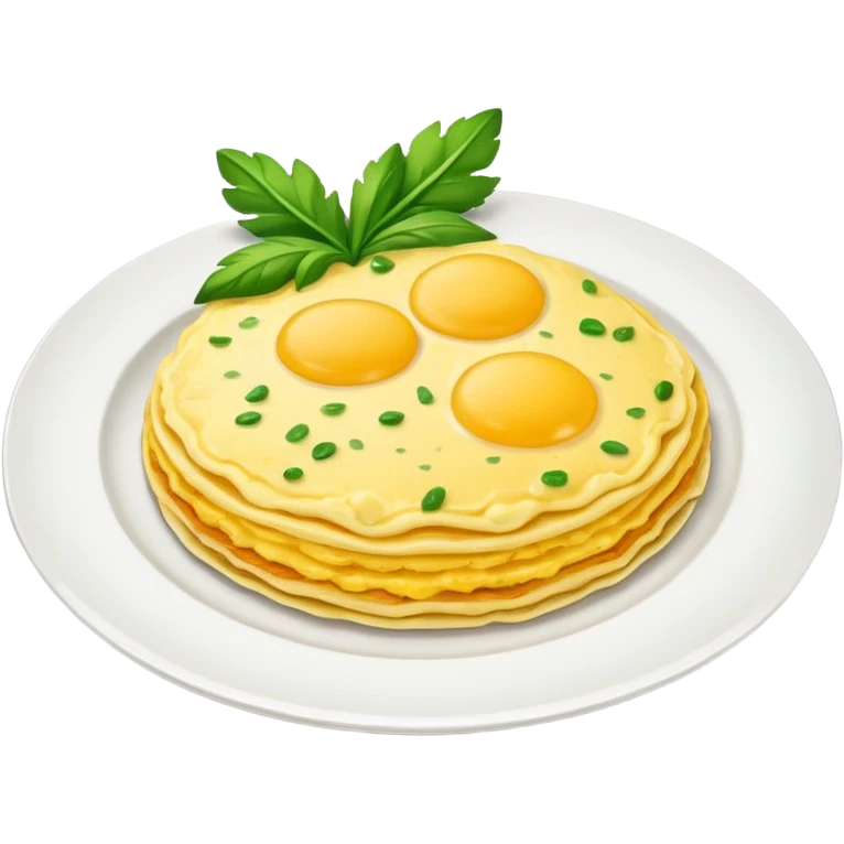 omlette on plate, some garnish on omlette emoji