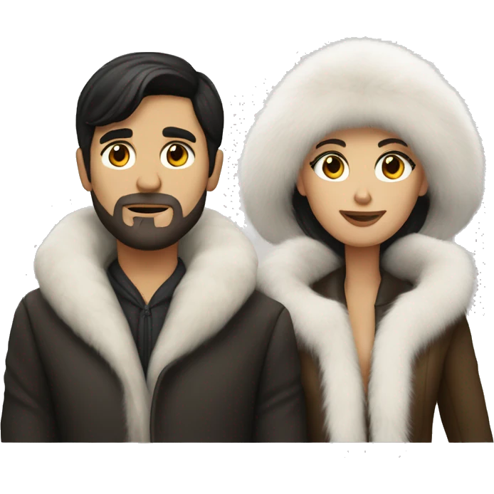 Dark haired White couple in long fur coats emoji