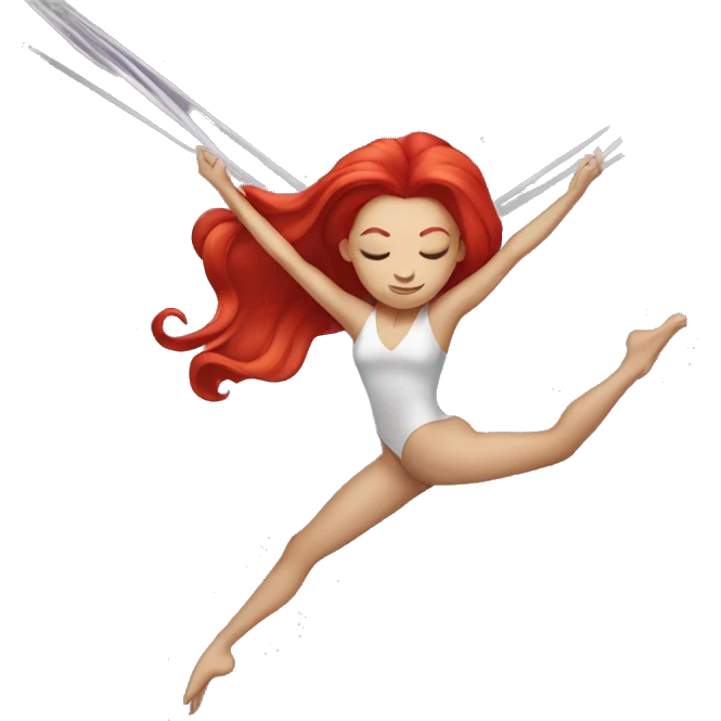 aerial silks woman with red hair and eyes closed emoji