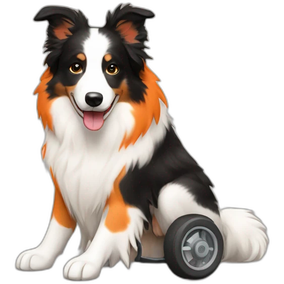white cream no black red merle border collie on orange wheel chair emoji
