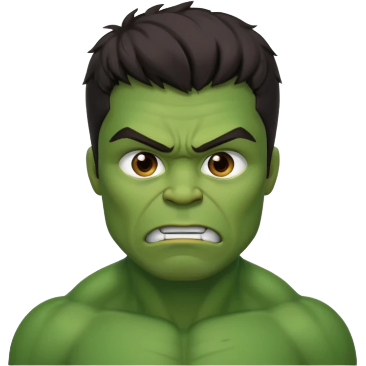 Create a man with brown eyes and dark hair in a crying Hulk costume emoji