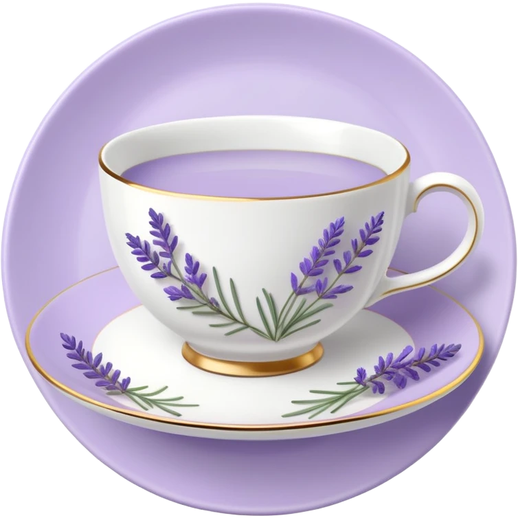 White teacup on a pastel purple plate, lavender flowers on the side emoji