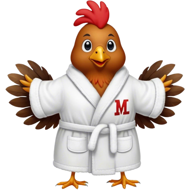 Chicken wearing a bath robe. Robe has letters BLM on it.  emoji