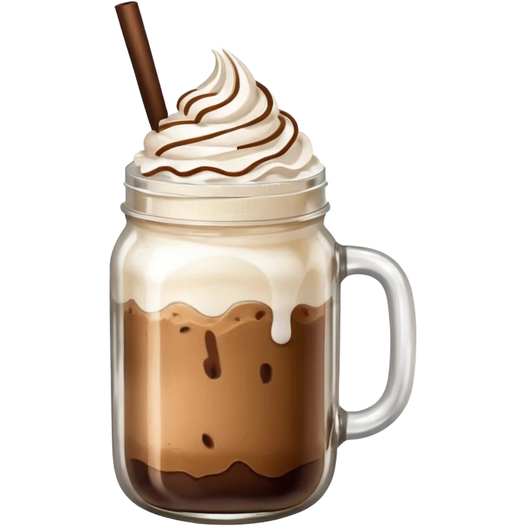 cold coffee emoji, mason jar with coffee, ice, and whipped cream emoji