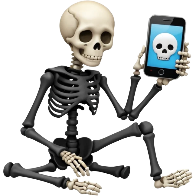 Sad Skeleton Grabs A No Wifi Cellphone And Hotspot emoji