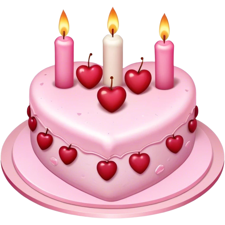 heart shaped cake with small cherries for decoration and 3 candles coquette emoji