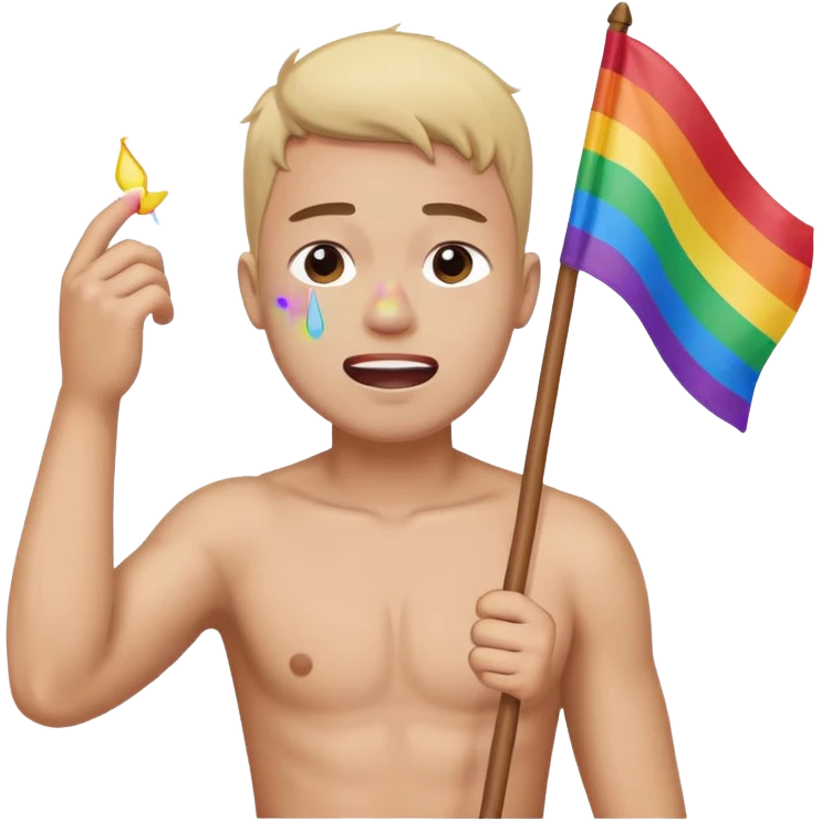 guy holding a rainbow flag crying with his shirt off emoji