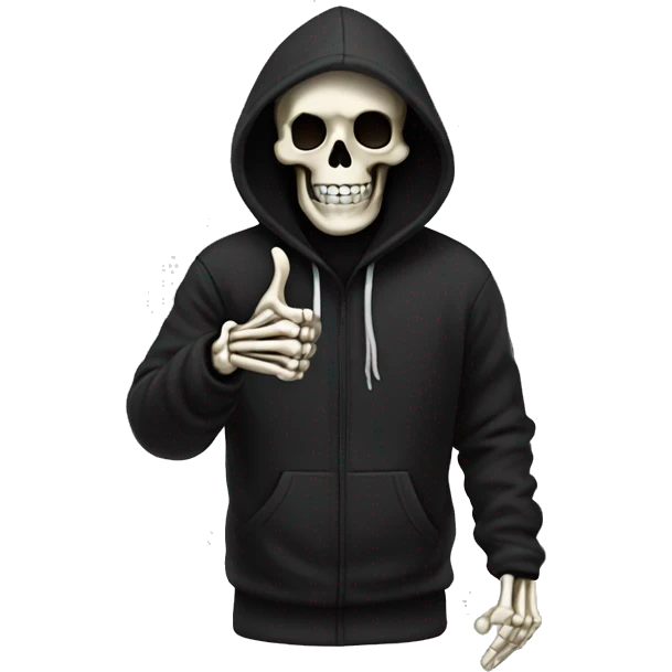 Skeleton in black hoodie thumbs up emoji
