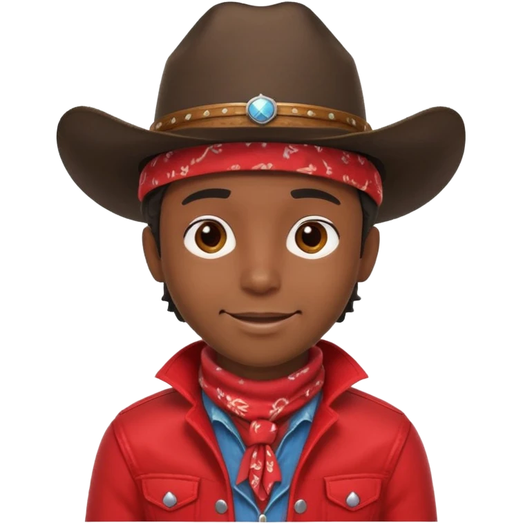 cute Black cowboy portrait, head and shoulders only, cowboy hat, bandana, western jacket collar, confident smile, 3D cartoon, mobile game icon style, clean background, no text, no watermark emoji