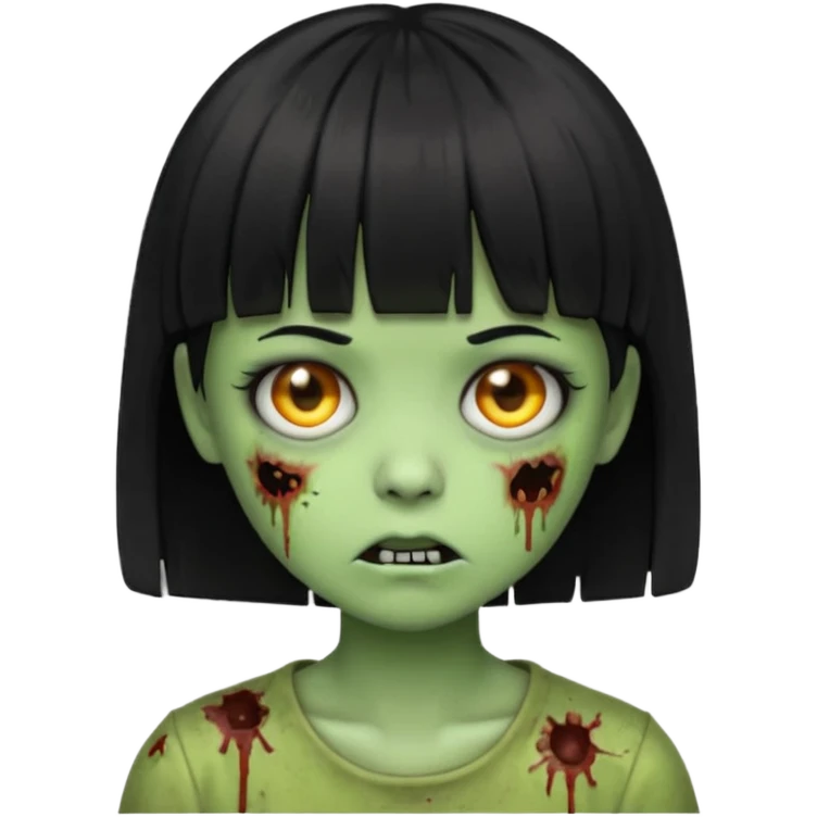Emoji zombie girl verde com cabelo preto liso  curto com franja emoji