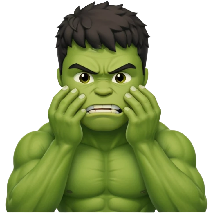 Create a man in a Hulk costume with a hand on his face (disappointment) emoji