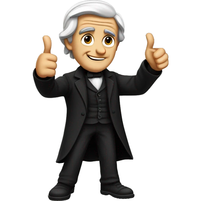 Ralph Waldo Emerson with thumbs up with a little frown and black clothes emoji