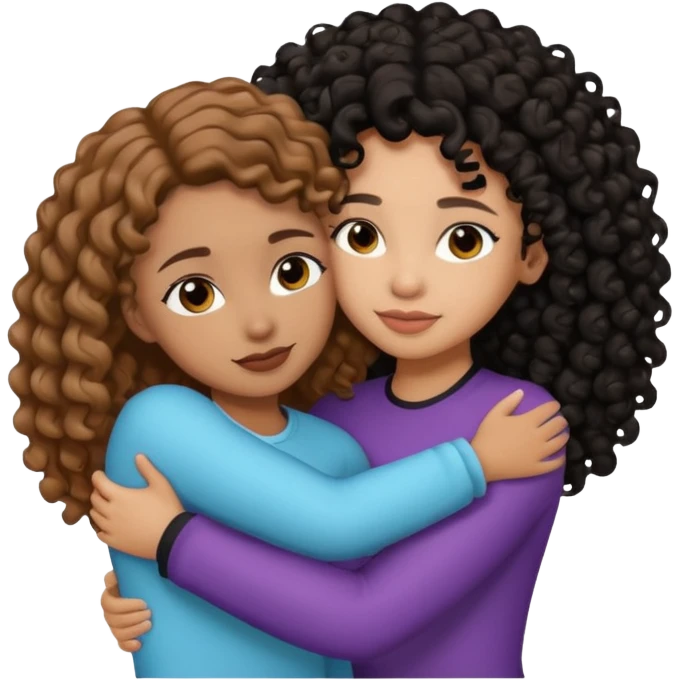 A girl with 1a light brown hair and light skin tone and the other girl with black curly hair with a bit of brown skin tone hugging emoji
