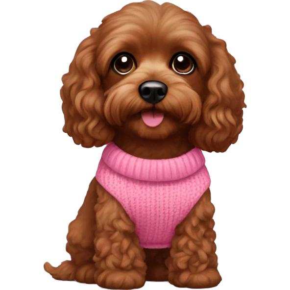 All brown Cavapoo with Hispanic girl both wearing pink sweaters emoji