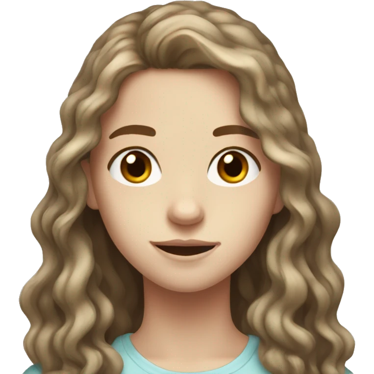 White PALE Teen with WAVY LONG BROWN HAIR and brown eyes  emoji