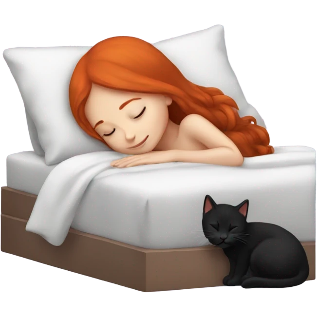 Red hair girl sleeping with black kitten emoji