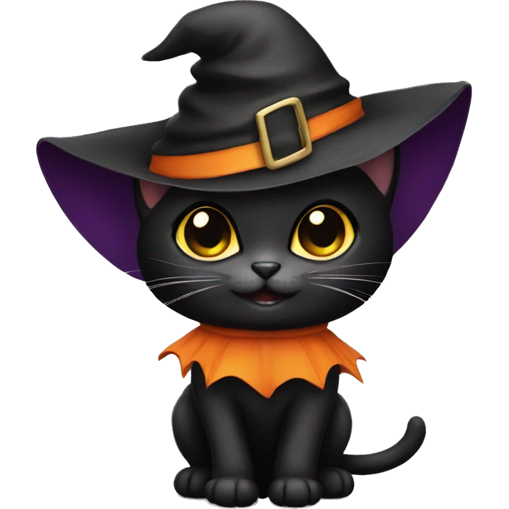 Black kitten wearing Halloween costume emoji