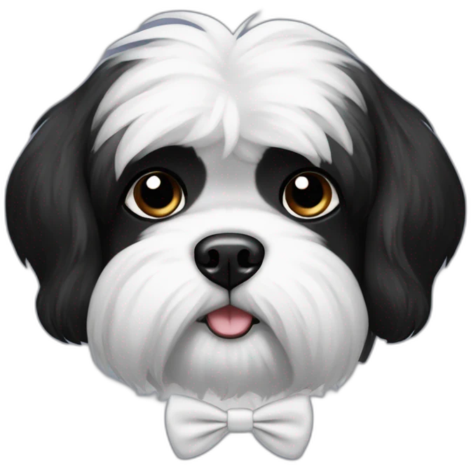 black shitzu dog with white tie in fur all black emoji