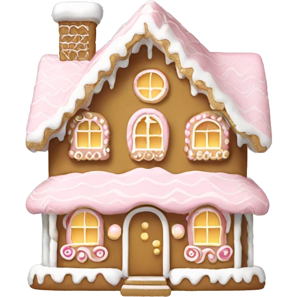 light pink and gold and white gingerbread house emoji