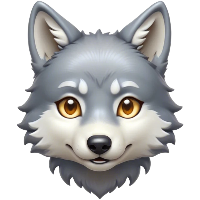 Cinematic Cute Wolf Portrait Emoji, Head tilted playfully and inquisitively, featuring a lustrous grey and white Fur with a wild, natural sheen, round, sparkling eyes filled with curious mischief, Simplified yet irresistibly adorable features, highly detailed, glowing with a warm, friendly glow, high shine, affectionate yet spirited, stylized with a touch of wilderness whimsy, bright and endearing, soft glowing outline, capturing the essence of a mischievous yet loving wolf, so playful it feels like it could bound out of the screen and into your arms! emoji
