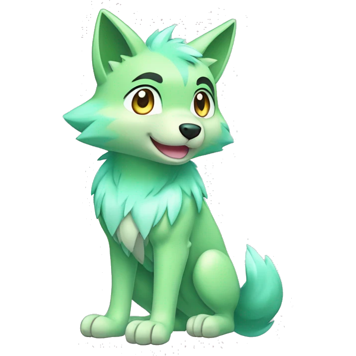Cute Shy Shiny Pastel-Green Fakémon-Wolf-Pokémon Full Body emoji