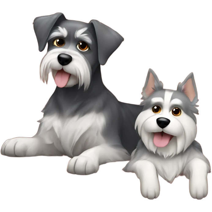 Three dogs: schnauzer, Yorkshire and husky laying on coach emoji