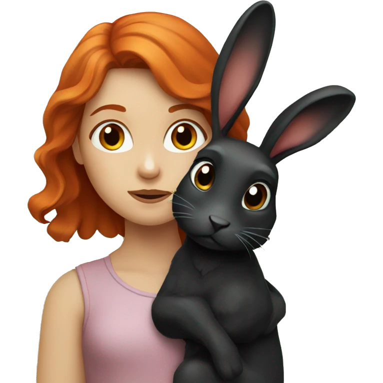 A red-haired girl with a black rabbit emoji