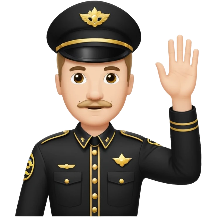 A white man with a small mustache raising one hand straight out like a Sieg Hail salute in Black SS uniform. The arm must be straight out with no bend in the elbow emoji