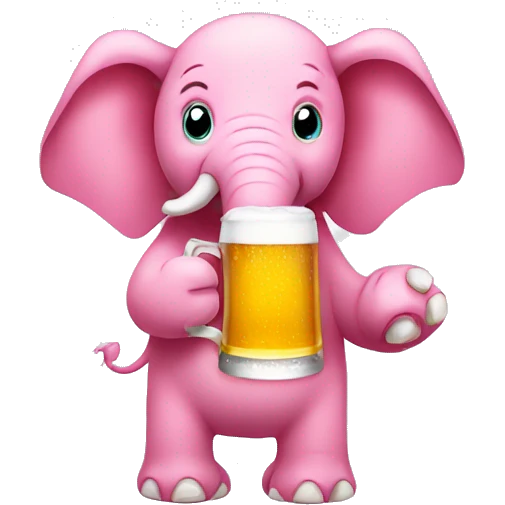 pink elephant drinking beer out of his paw emoji