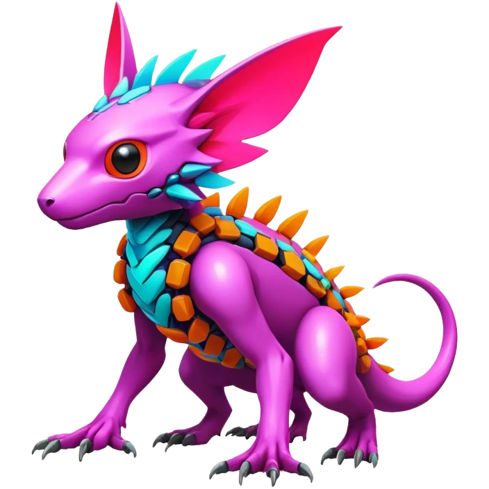 Tropical futuristic lush warm-colored modern colorful neon-colored cyber-Fakémon-Digimon-Trico-creature emoji
