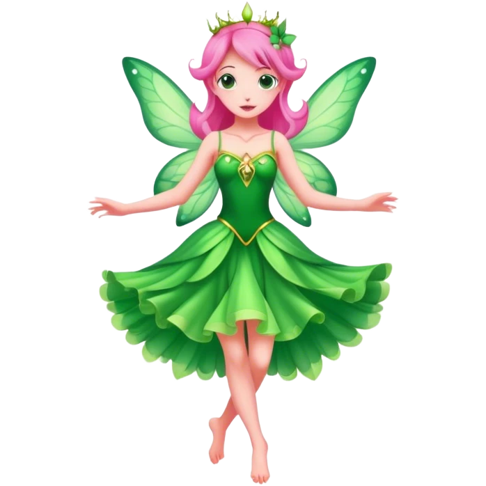 pink fairy in green dress dancing emoji