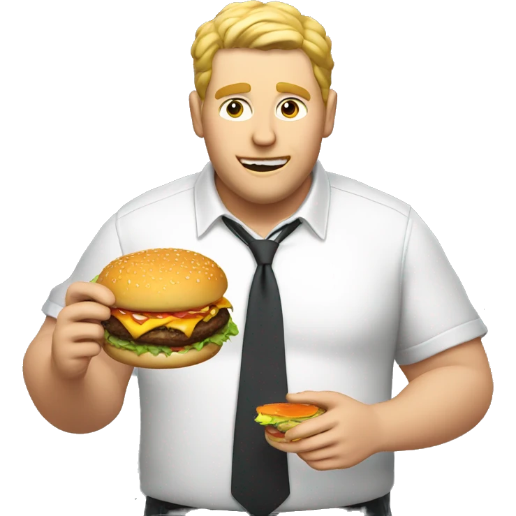 Big white dude eating a burger and gaming emoji