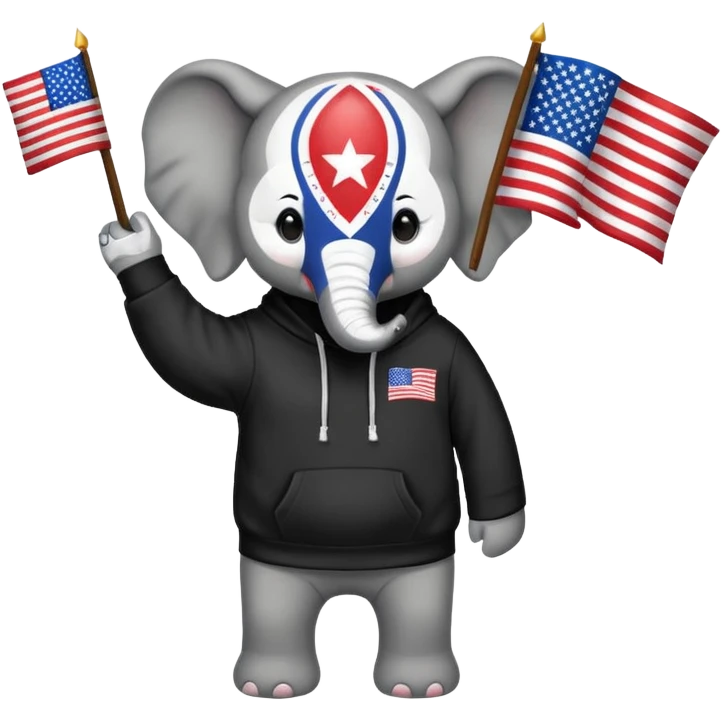Elephant wearing a hoodie that hd written on it “black lives matter” and is holding an upside down American flag emoji