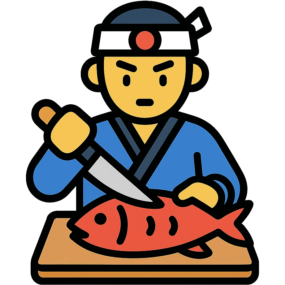 Korean sushi master slaying a fish emoji