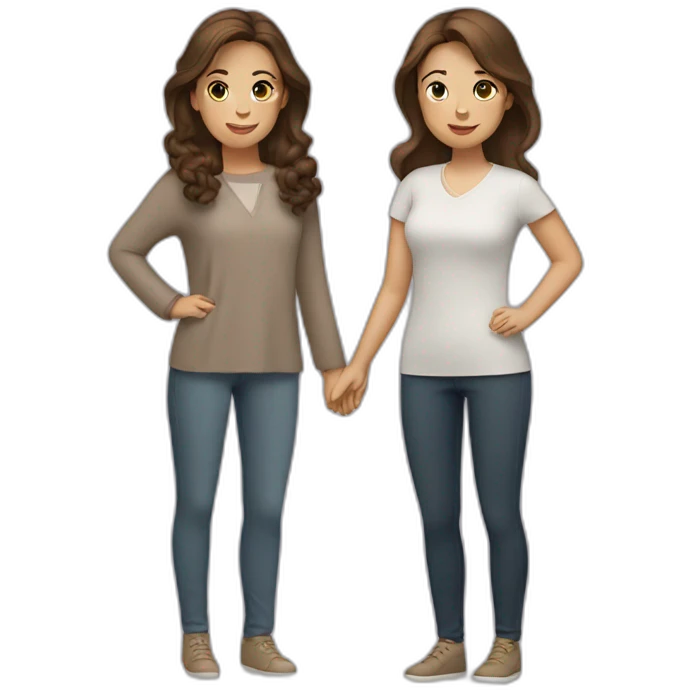 Two women with brown hair and heart emoji