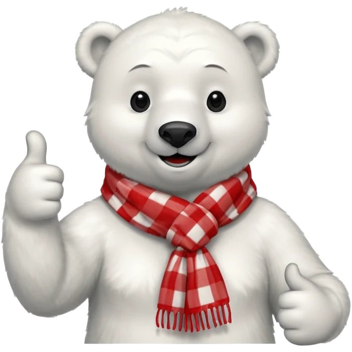 Polar Bear, smiling, thumbs up, wearing red Checkered Triangle scarf emoji