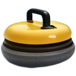 please, An icon featuring the curling rink, with its distinctive circles, and a vibrant crowd in the stands. Snowflakes fall outside the arena, and bright lights illuminate the ice. a curling stone sliding across the ice, with a broom nearby. Transparent background. emoji