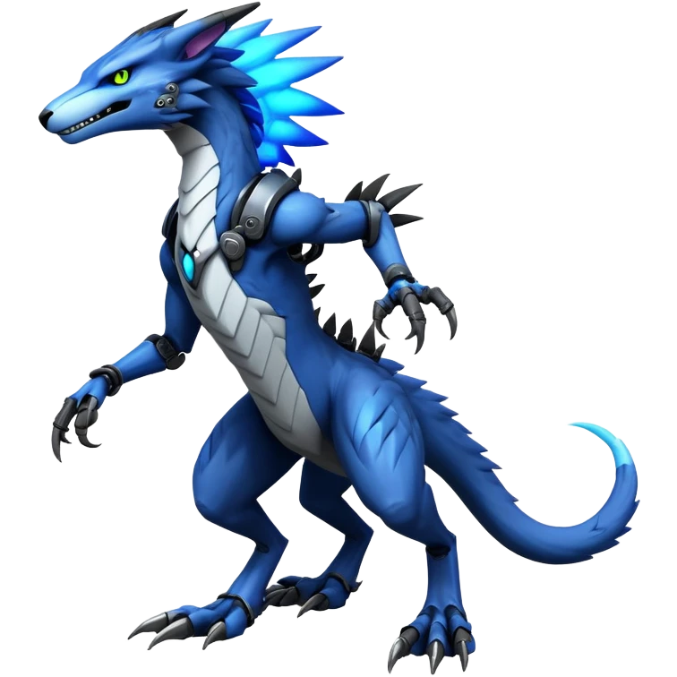 Full body Edgy Anthro Futuristic Mechanical Sergal-raptor-vernid emoji