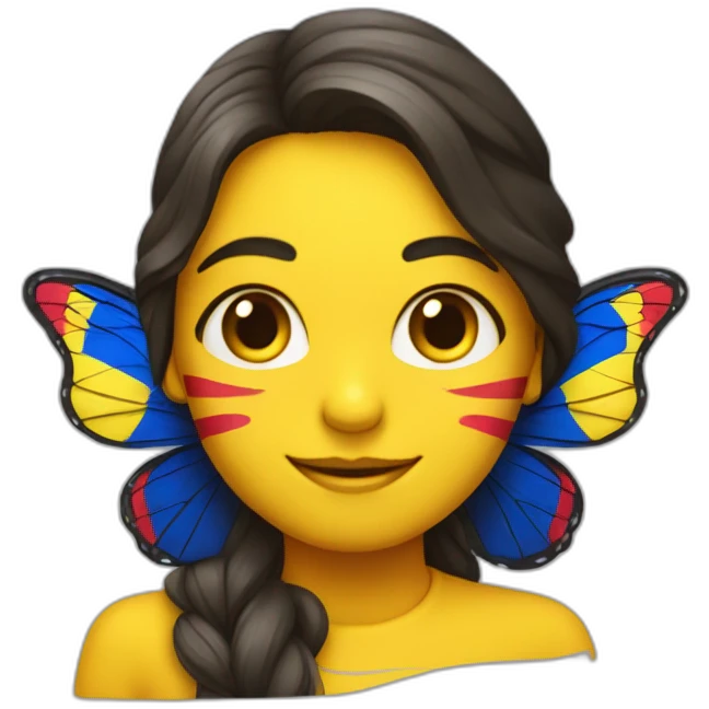 Una mariposa saludando con la bandera de Colombia de fondo emoji